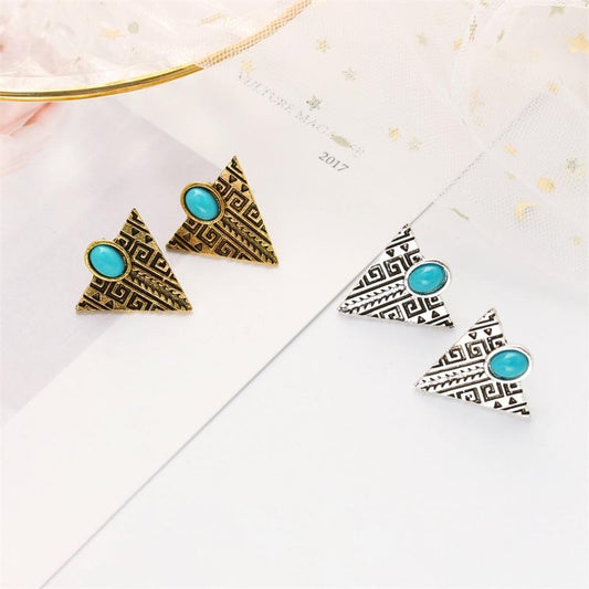 Turquoise Triangle Earrings Female Fashion Bohemia Metal Geometric Earrings Old Earrings