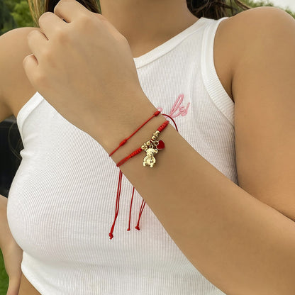 Jewelry simple winding adjustment red rope jewelry female creative braided bead heart-shaped bear bracelet