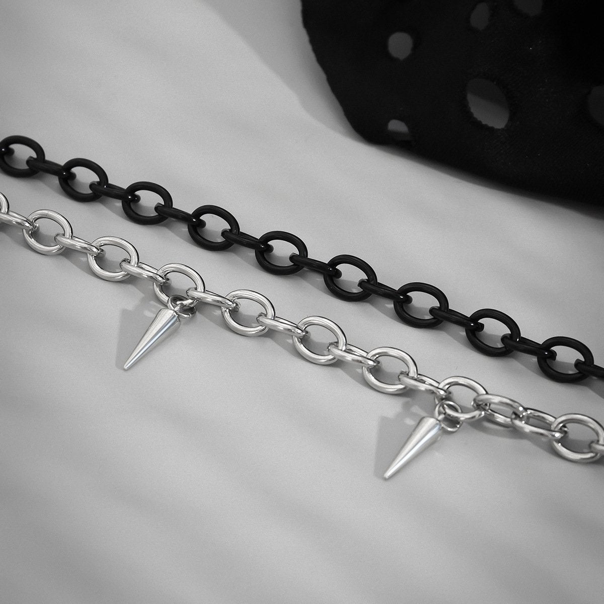 Jewelry sweet and cool double-layer mixed color rivet tassel necklace female personality tapered cross chain necklace