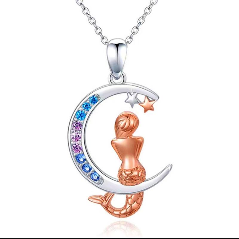 Jewelry Mermaid Pendant Necklace Female Niche Design Sense Star Moon Clavicle Chain Jewelry