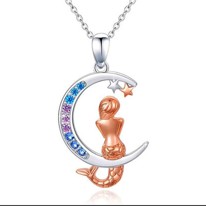 Jewelry Mermaid Pendant Necklace Female Niche Design Sense Star Moon Clavicle Chain Jewelry