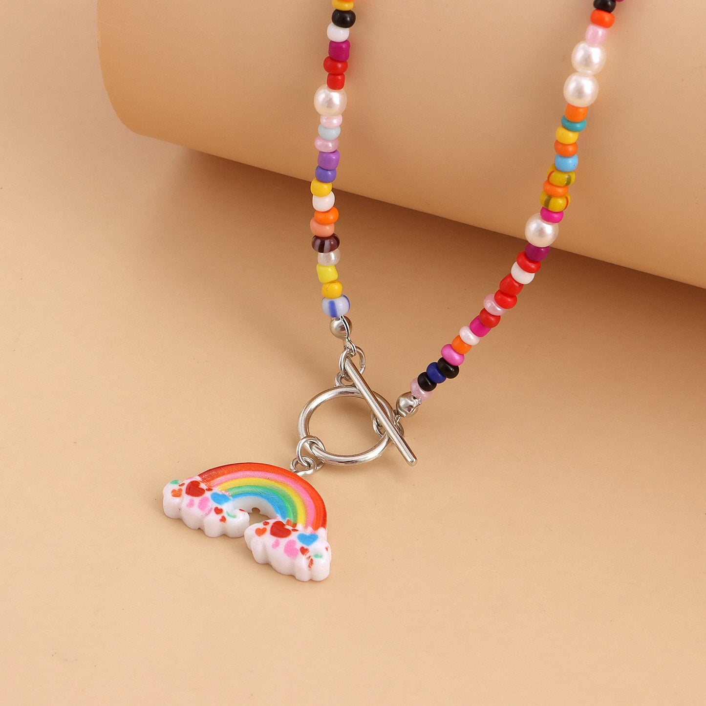 Jewelry Bohemia Color Rice Beads Rainbow Pendant Necklace Female OT Buckle Trendy Temperament Necklace