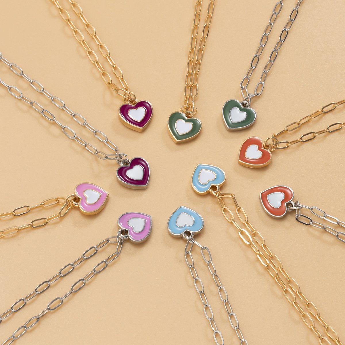 Jewelry Painting Nectarine Heart Metal Cross Chain Necklace Simple Temperament Clavicle Pastoral Necklace Female