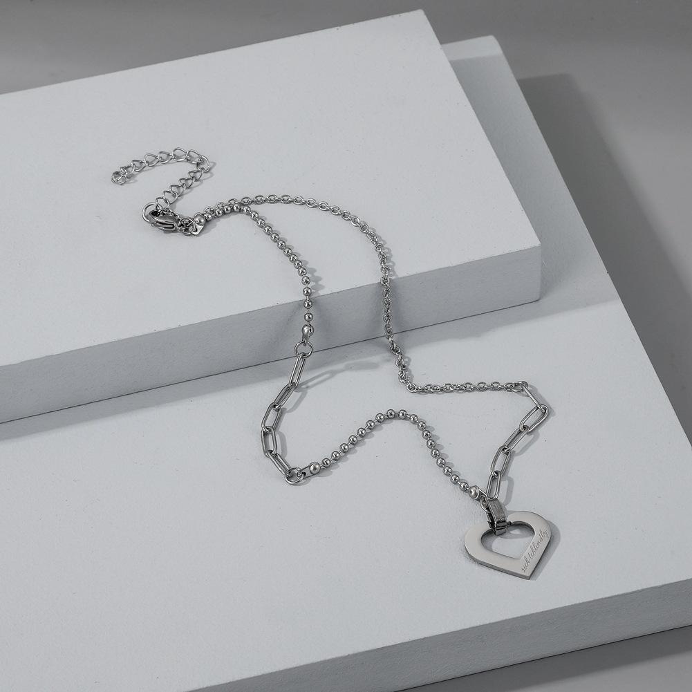 Retro jewelry personalized heart-shaped hollow simple letter lettering stainless steel cold short necklace