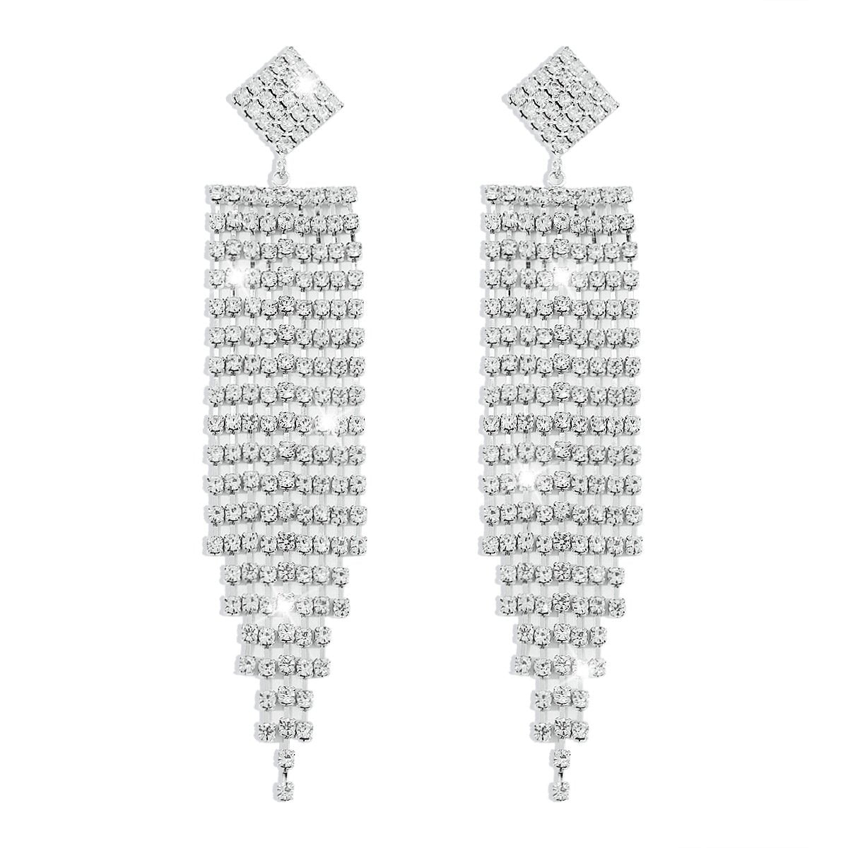 E1738 Jewelry Long Rhinestone Tassel Exaggerated Earrings Personality Temperament Internet Celebrity Earrings Female