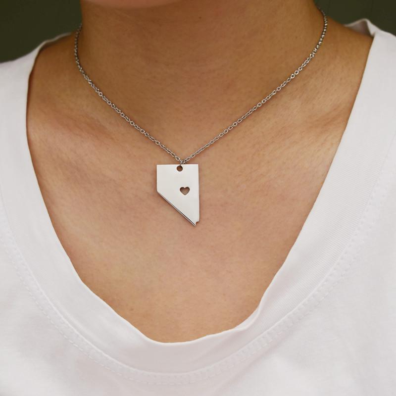 Simple USA State Map Necklace Stainless Steel Nevada State Map Pendant Necklace NevadaState
