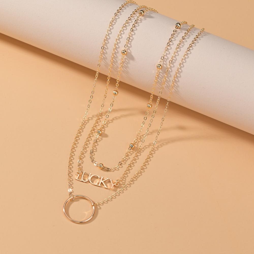 Fashion Letter LUCKY Pendant Necklace Simple Multilayer Necklace Accessories