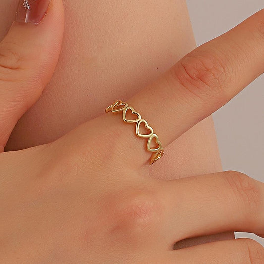 Hollow love ring female ins simple heart to heart geometric opening ring fashion temperament index finger ring