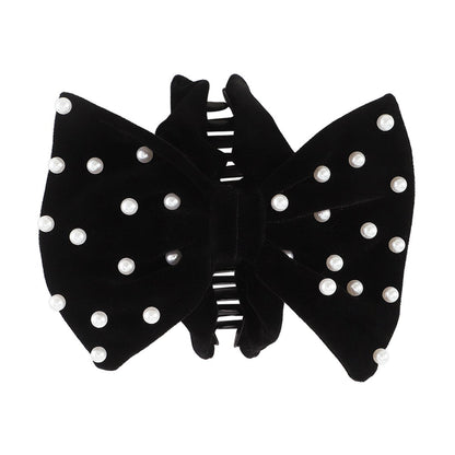 F5263 French autumn and winter velvet pearl hair clip creative fashion sweet age reduction creative bow ponytail clip