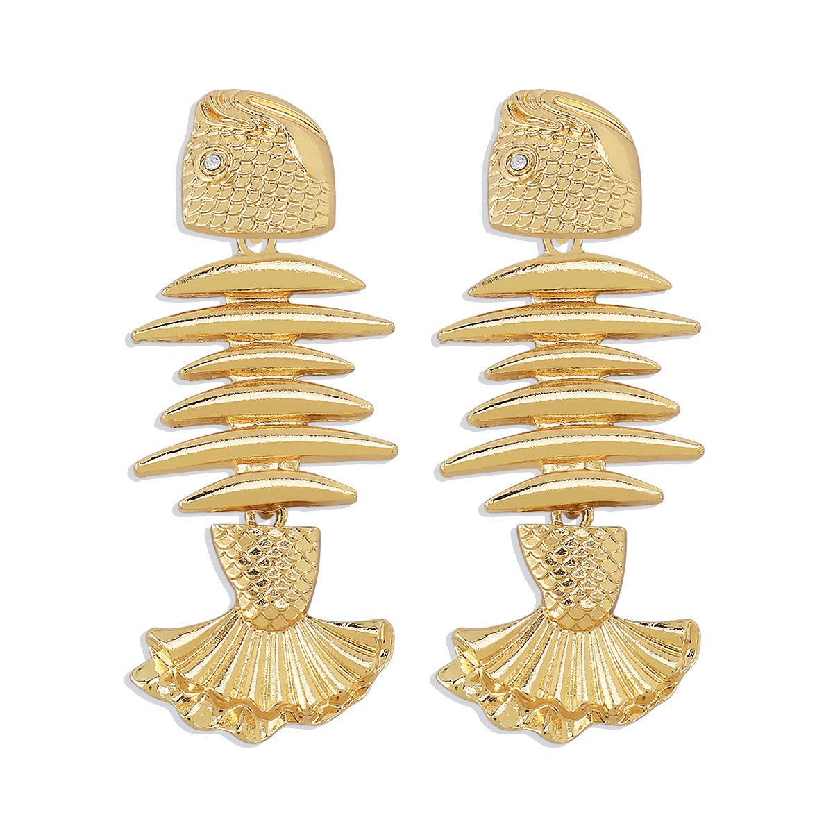 E165 Simple Metal Earrings Women's Creative Fishbone Retro Heavy Industry Earrings Exaggerated Personality Earrings