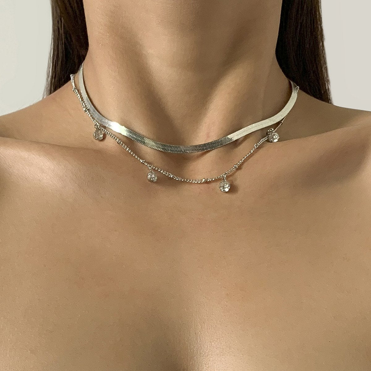 Jewelry Hip Hop Cool Crystal Pendant Necklace Retro Simple Metal Snake Bone Chain Necklace