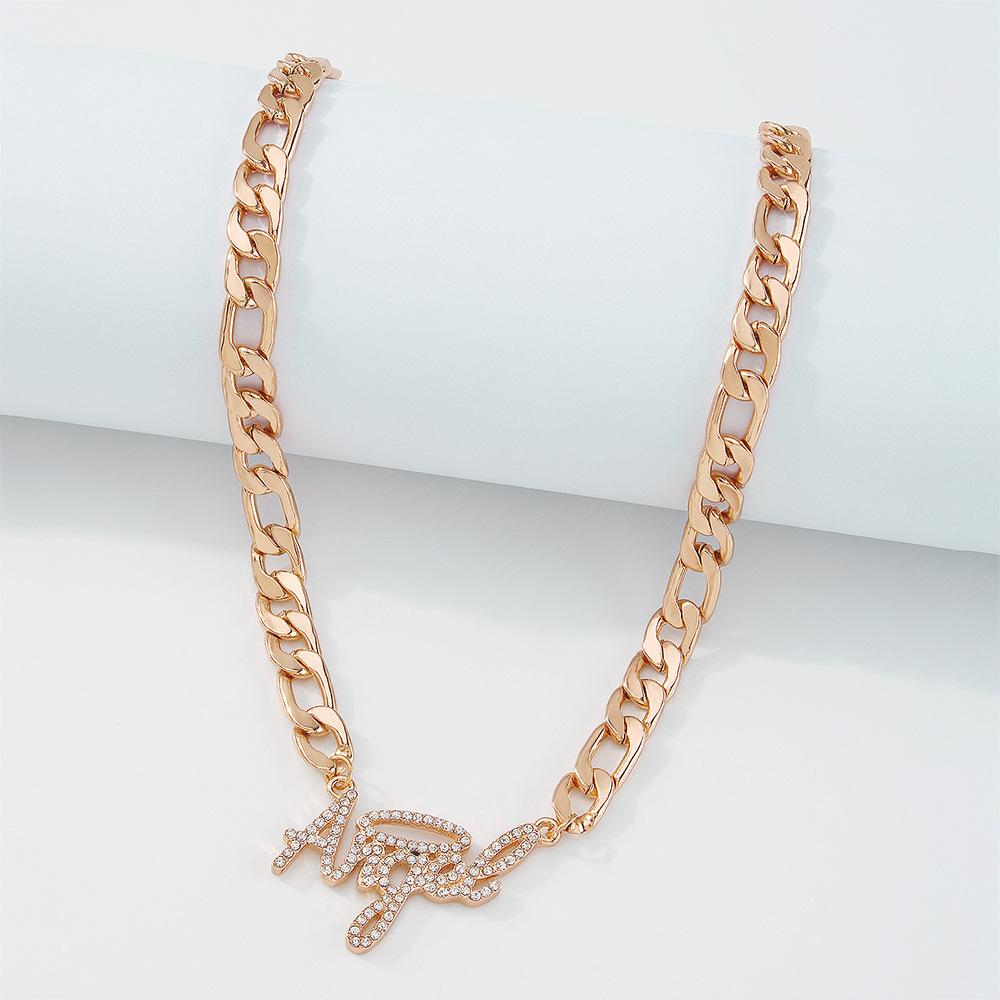 N977 Exaggerated Thick Chain Necklace Simple Personality Street Shot Single Layer Necklace Full Diamond Retro Temperament Necklace