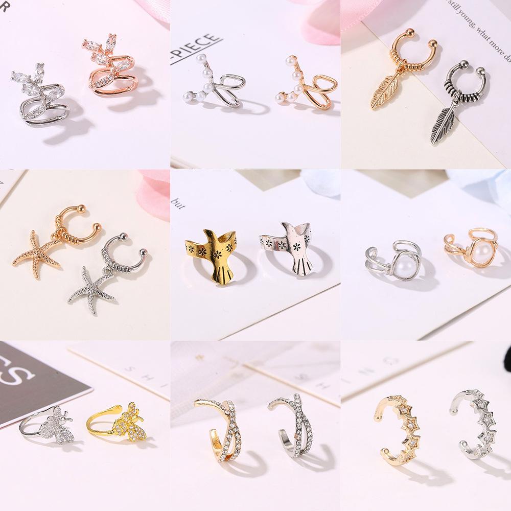 No pierced earrings simple retro C-shaped ear clip personality leaf ear bone clip cartilage U-shaped earrings