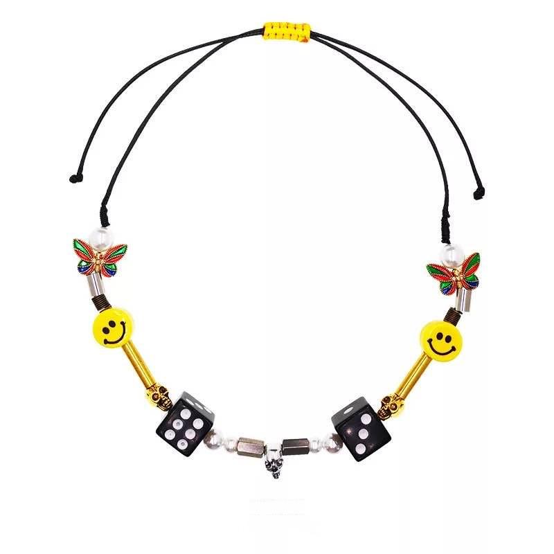 Pearl Smiley Clavicle Chain Hip Hop Necklace Accessories Jewelry