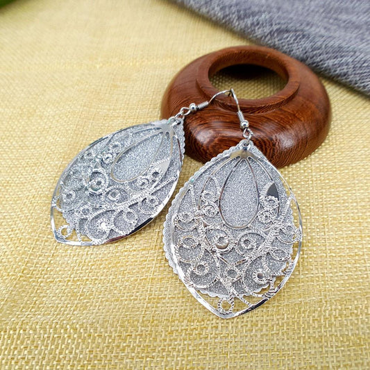 Retro palace earrings hollow water drop frosted earrings ladies Party party exaggerated earrings