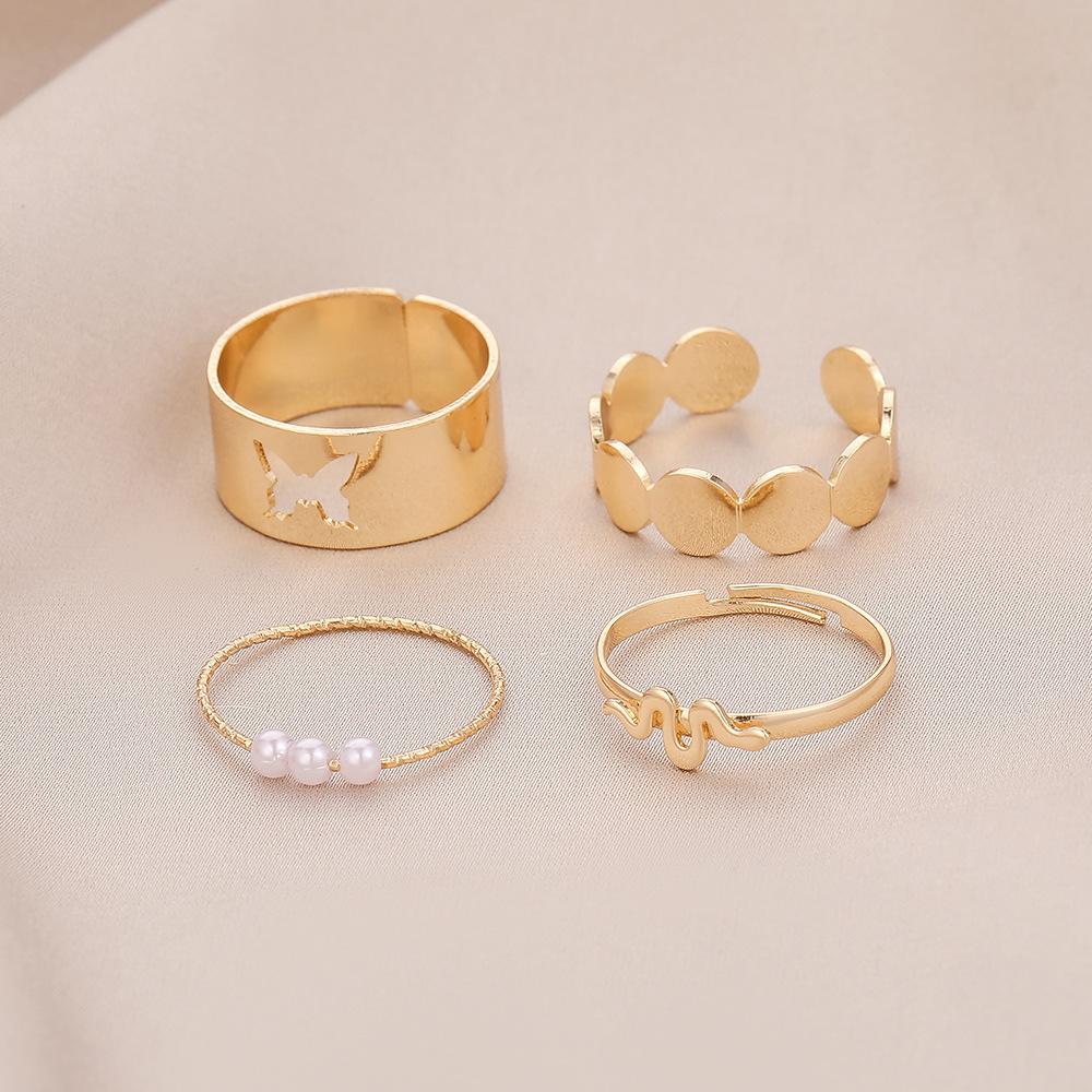 Trendy simple ring female snake-shaped butterfly pearl ring ins indifferent niche design exaggerated jewelry set