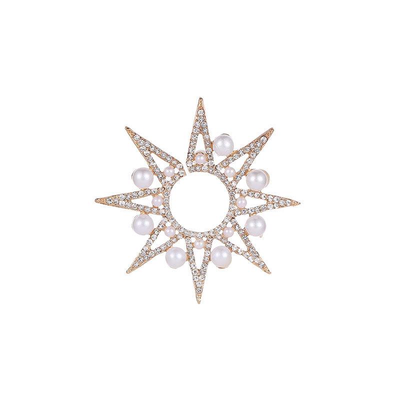 Fashionable geometric exaggerated earrings temperament pearl studded diamond starburst sun flower stud earrings single style