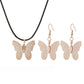 Creative Personality Gold-plated Butterfly Real Leaf Specimen Pendant Earrings Clavicle Necklace Set