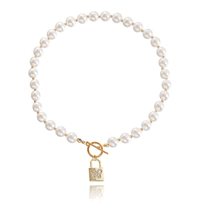 Jewelry padlock micro-inlaid diamond butterfly beaded necklace female hot girl ins hot product niche design sense
