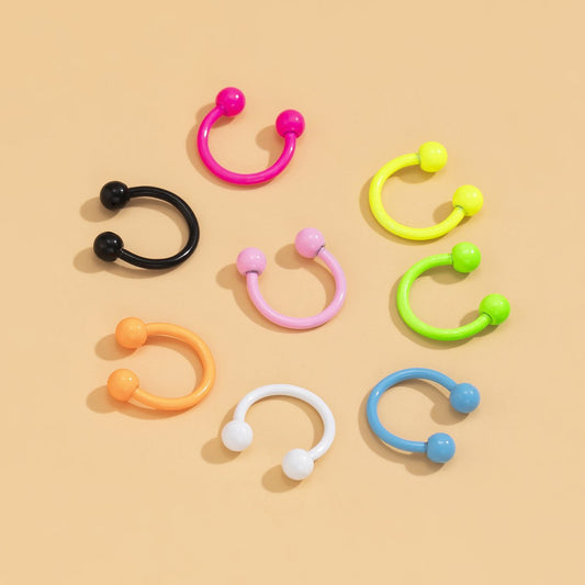 Retro simple color stainless steel ear bone clip women's trend mix and match fluorescent color earrings set