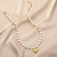 Fashion Temperament Stainless Steel Gold Pearl Crystal Love Heart Short Clavicle Chain Ladies Necklace
