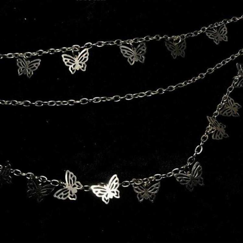 Butterfly pants chain girl jeans with multi-layer necklace chain bouncing disco cool girl necklace