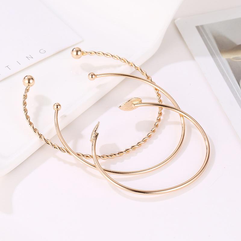 Simple personality bracelet fashion twist leaves three-piece geometric open bracelet