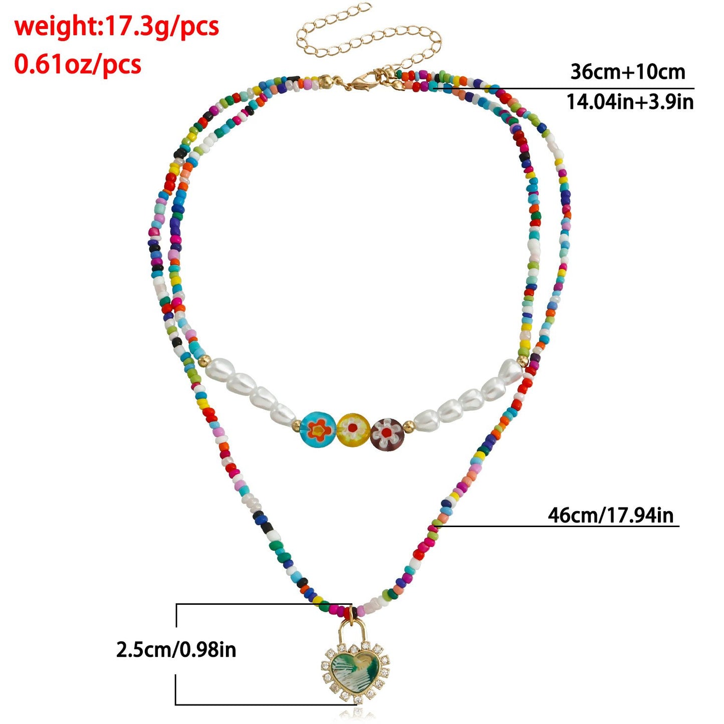 Jewelry Bohemian color rice beads glass flower love lock pendant necklace female necklace
