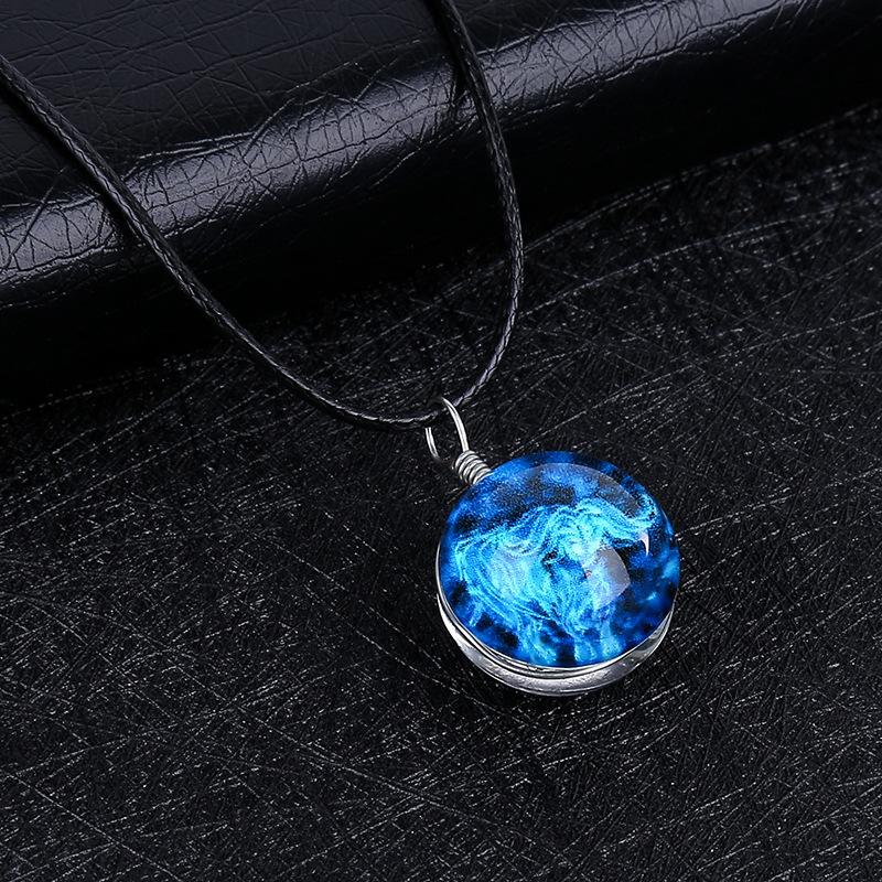 Personalized Zodiac Time Gem Luminous Necklace Dreamy Starry Sky Creative Couple Pendant