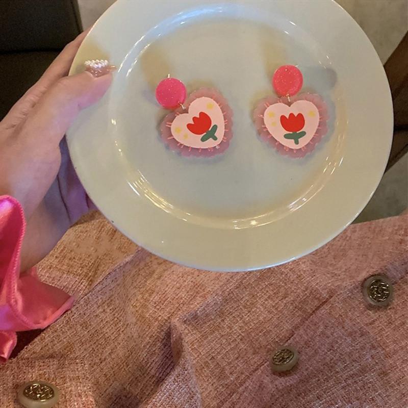 Spring and summer ins acrylic color flower earrings cute girly tulip earrings earrings silver needles