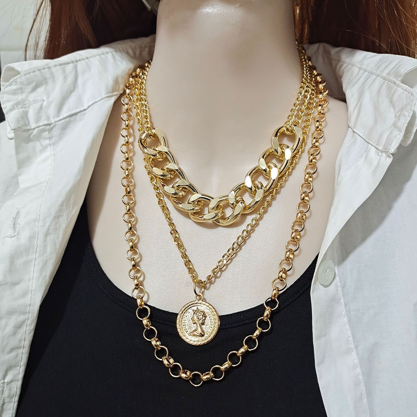 Jewelry Personality Exaggerated Chain Necklace Sweater Chain Simple Queen Pendant Multilayer Necklace Female