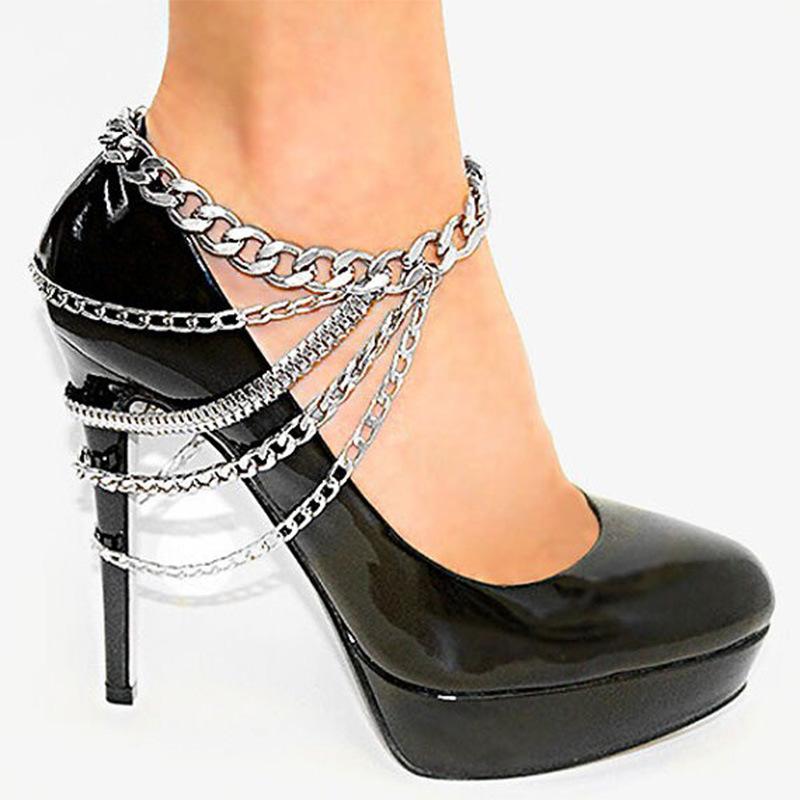 Punk exaggerated personality style multi-layer chain tassel heel chain foot decoration