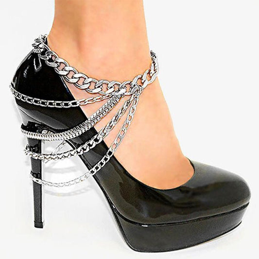 Punk exaggerated personality style multi-layer chain tassel heel chain foot decoration
