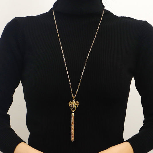 Jewelry Versatile Retro Metal Strip Tassel Autumn and Winter Long Small Dragon Sweater Chain Necklace Female