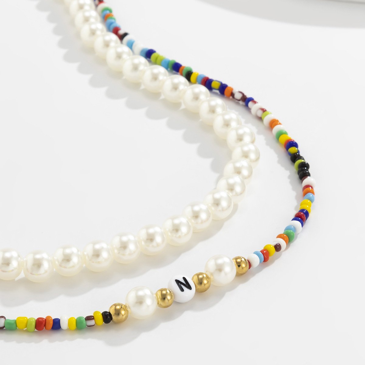 Jewelry Personality Contrasting Color Rice Bead Letter N Necklace Women's Fashion Imitation Pearl Beading Set Necklace
