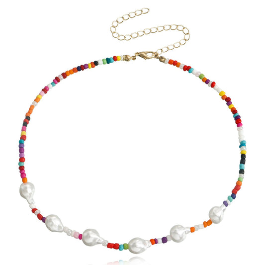 Jewelry special-shaped imitation pearl mixed color small rice bead necklace necklace female choker explosion