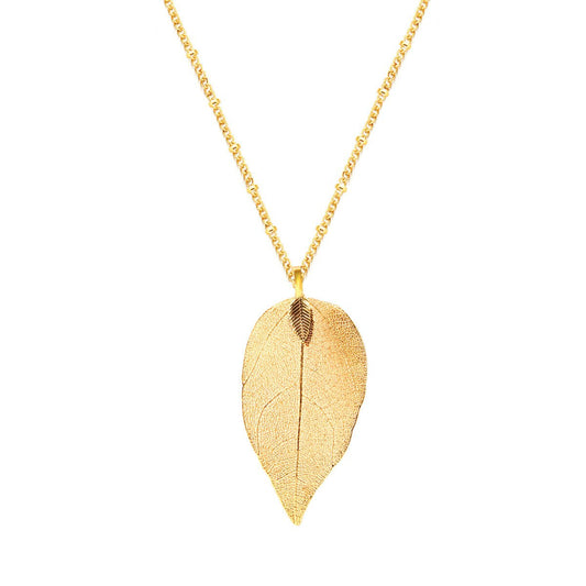 Jewelry Fashion Real Leaf Necklace Female Simple Hollow Leaf Sweater Chain