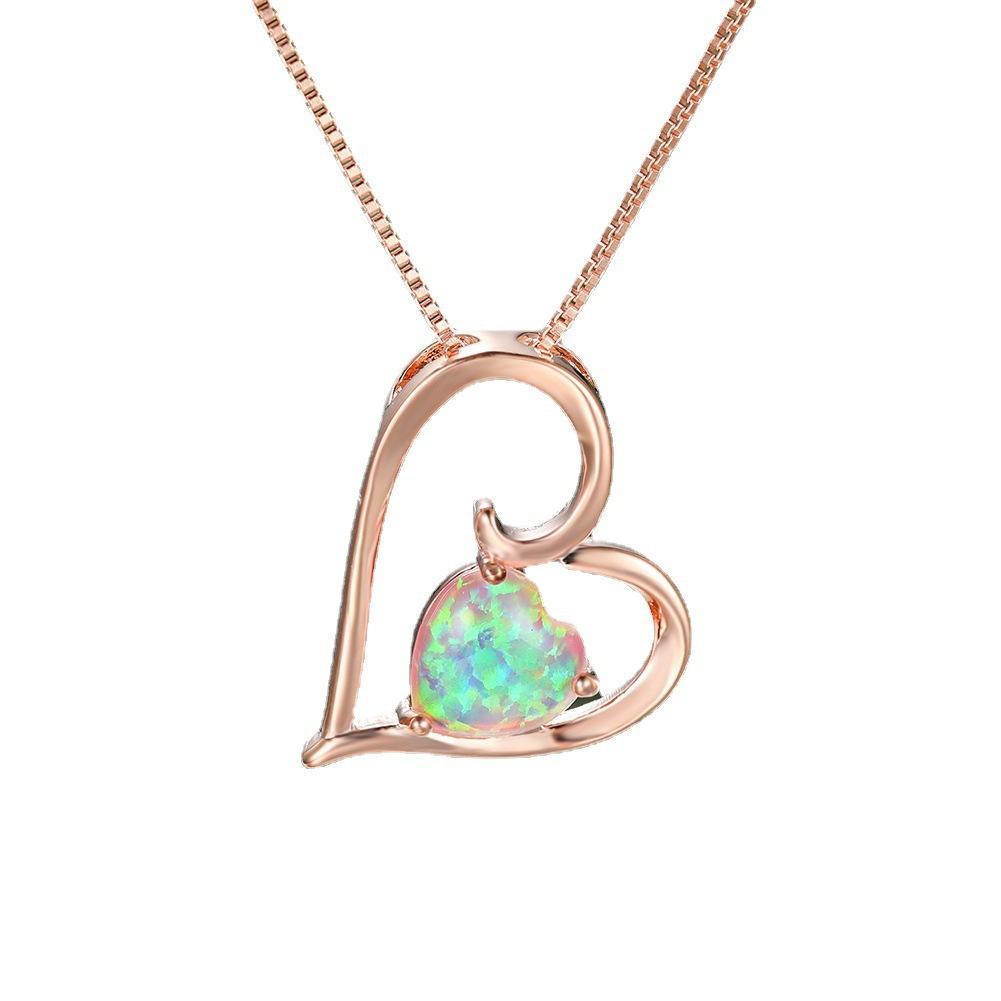 Fashion Women's Imitation Opal Love Heart Pendant Necklace Internet Celebrity Live Streaming Clavicle Chain Head Jewelry