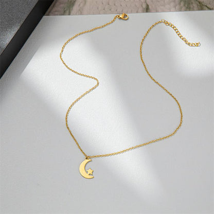 Moon Star Clavicle Chain Women's Simple Temperament Star Moon Pendant Stainless Steel Necklace