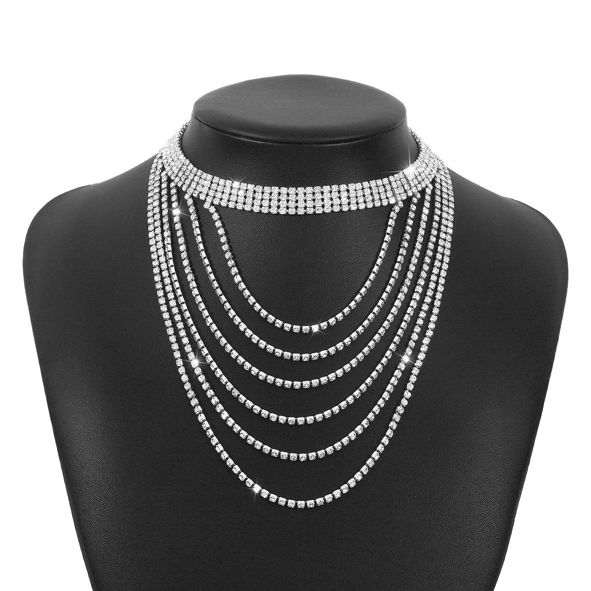 N153 Claw Chain Necklace Rhinestone Tassel Layered Necklace Exaggerated Night Row Diamond Light Luxury Necklace