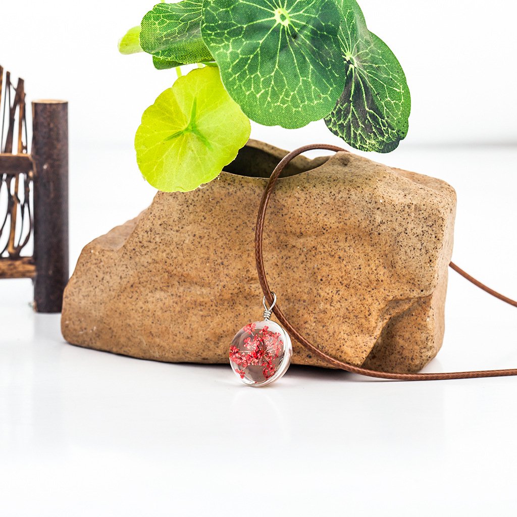 Time gem transparent crystal ball herbarium necklace dandelion dried flower pendant clavicle chain