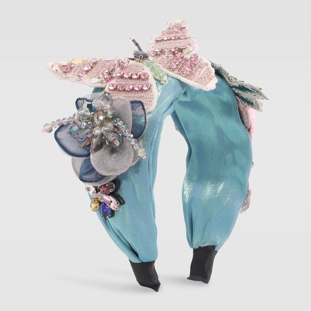 F3174 Super Fairy Catwalk Hair Accessories Exaggerated Big Butterfly Sand Material Headband Fashion Rice Beads Diamond Sequins Headband