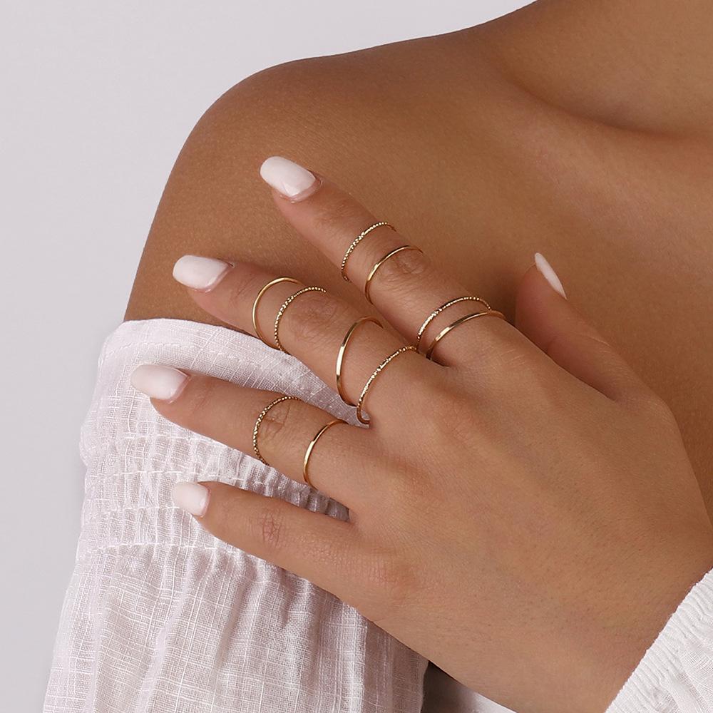 R128 Simple and indifferent plain ring ring set metal niche glossy geometric ring joint ring