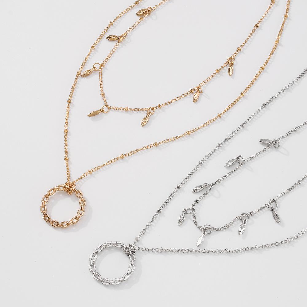 N9285 Double Chain Necklace Small Fresh Sweet Geometric Necklace Simple Fashion Hollow Ring Necklace