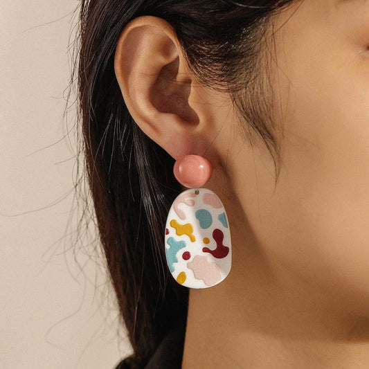 Fresh holiday oil painting lattice earrings cute sweet acrylic earrings spring color earrings jewelry