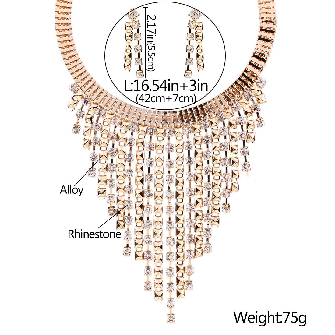 N3589 street shot with the same creative fashion multi-layer tassel diamond necklace earrings collar jewelry