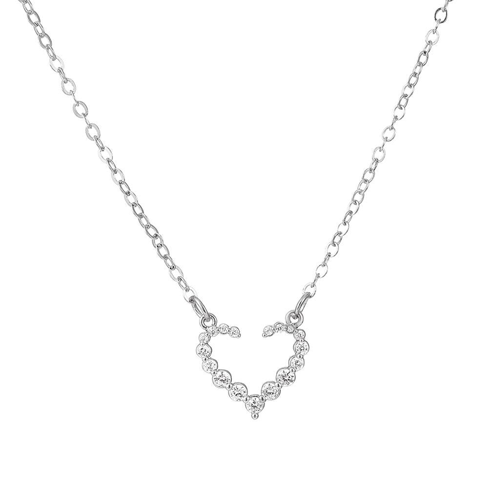 Open Heart Simple Love Necklace Female Ins Fashion Light Luxury Hollow Peach Heart Full Diamond Clavicle Chain Temperament Necklace