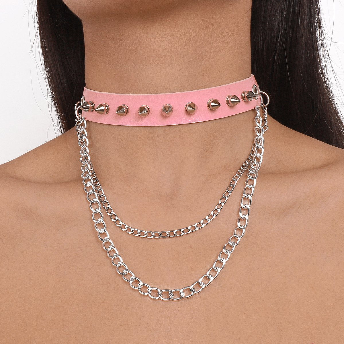 N157 Punk Necklace Harajuku Rivet Leather Chain Necklace Gothic Personality Street Shot Necklace
