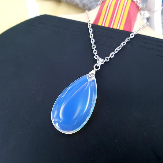 Creative Drop Shaped Opal Pendant Necklace Clavicle Chain Jewelry Natural Stone Accessories Necklace