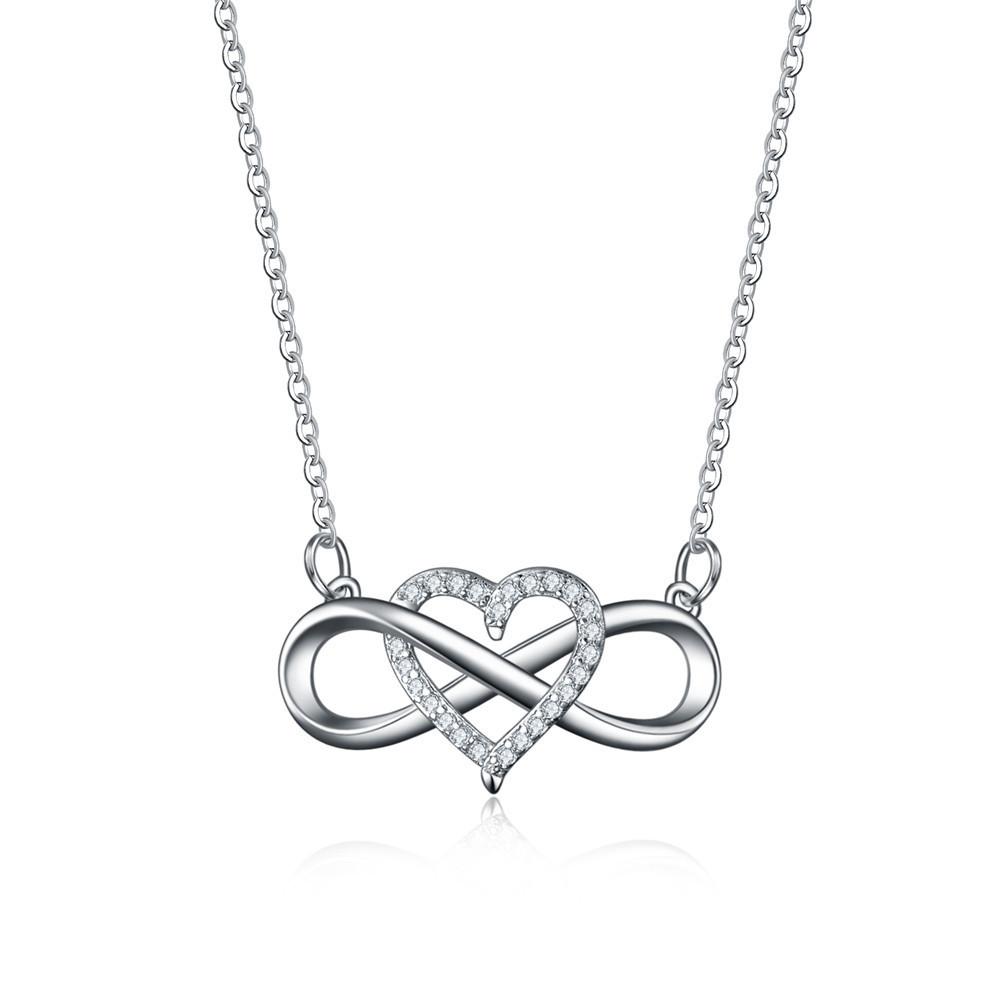 Fashion Women Gold Heart Shape Lucky 8 Diamond Love Love Pendant Necklace Jewelry